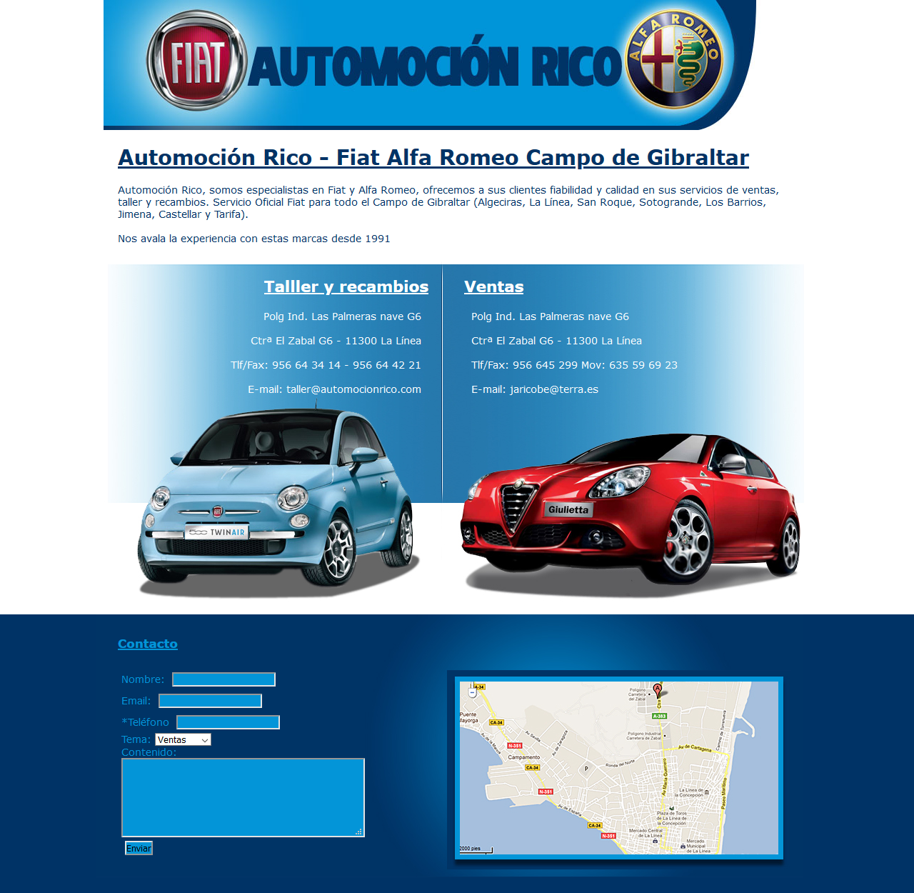 Automoción Rico - Fiat Alfa Romeo Campo de Gibraltar. Html, Css, Php, Photoshop. Año 2011