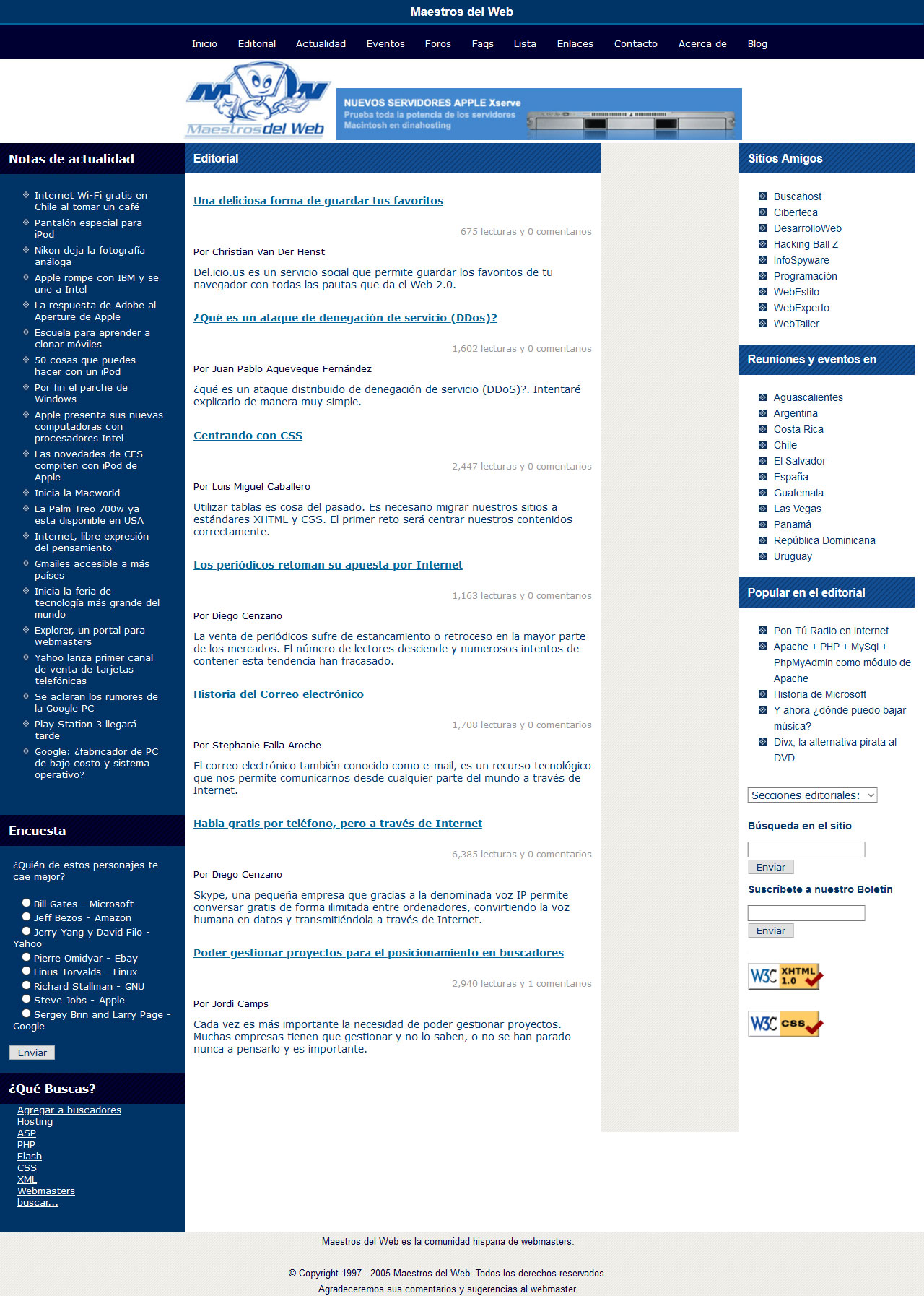 Competencia rediseño portal Maestrosdelweb. Html, Css, Accesibilidad. Año 2006